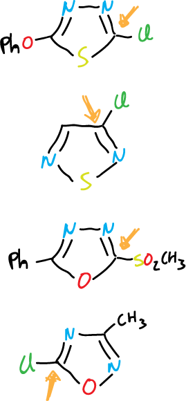 thiadiazole oxadiazole selected positions displacement