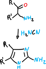 synthesis of imidazoles with cyanamide to give 2-aminoimidazoles