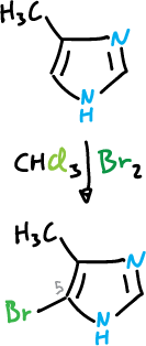 Reactions at the carbons of the imidazole ring: bromination; 2,4,5-tribromo-imidazole