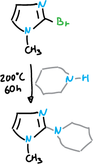 Reactions at the carbons of the imidazole ring: Nucleophilic substitution reactions; piperidine