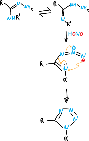 pyrazoles, triazoles and tetrazoles: Synthesis of tetrazoles rings; 2,5-disubstituted tetrazoles from amidrazones with nitrous acid