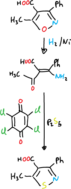 isothiazoles synthesis isoxazole reductive opening followed conversion thioamide oxidative cyclization