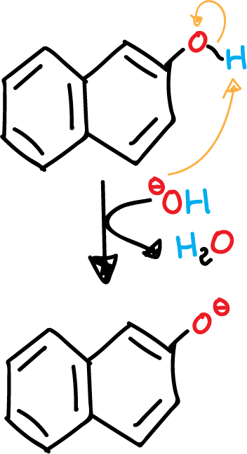 Deprotonation β-naphthol basic medium JWAZRIHNYRIHIV-UHFFFAOYSA-N