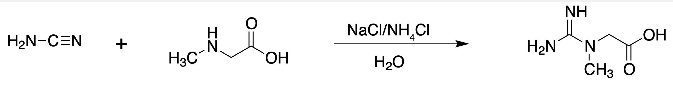 Synthesis of creatine cyanamide sarcosine N-methylglycine CVSVTCORWBXHQV-UHFFFAOYSA-N FSYKKLYZXJSNPZ-UHFFFAOYSA-N