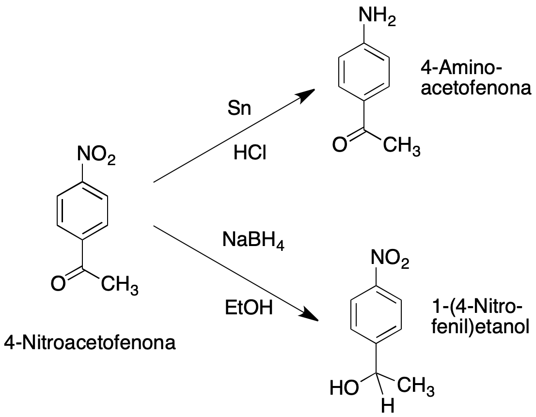 chemoselective reductions of 4-nitroacetophenone with tin and sodium borohydride