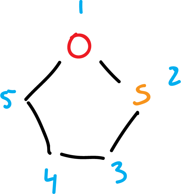 Hantzsch-Widman nomenclature heterocycle numbering 1,2-oxathiolane