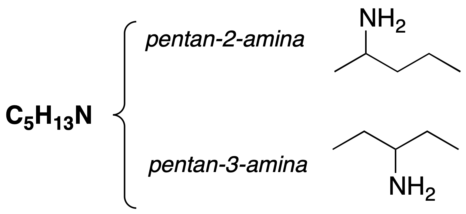 isomerism in organic molecules positional isomerism pentan-2-amine pentan-3-amine c5h13n