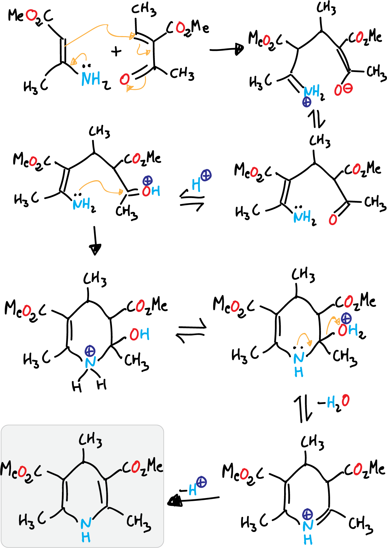 Mechanism of Hantzsch synthesis of pyridines (dihydropyridine formation)
