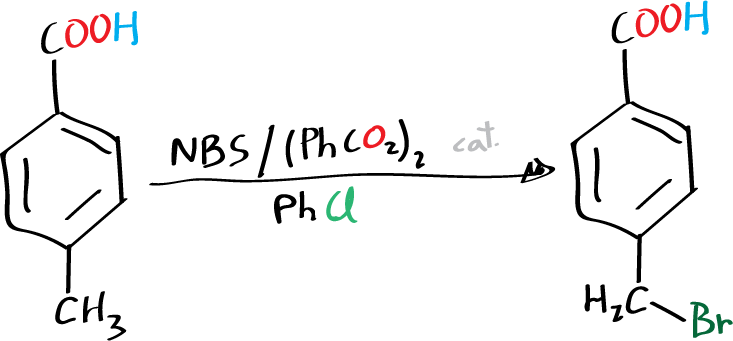 Wittig reaction 4-vinylbenzoic acid - step 1: preparation of 4-bromomethylbenzoic acid