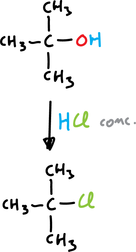 reaction terbutanol HCl conc tert-butyl chloride