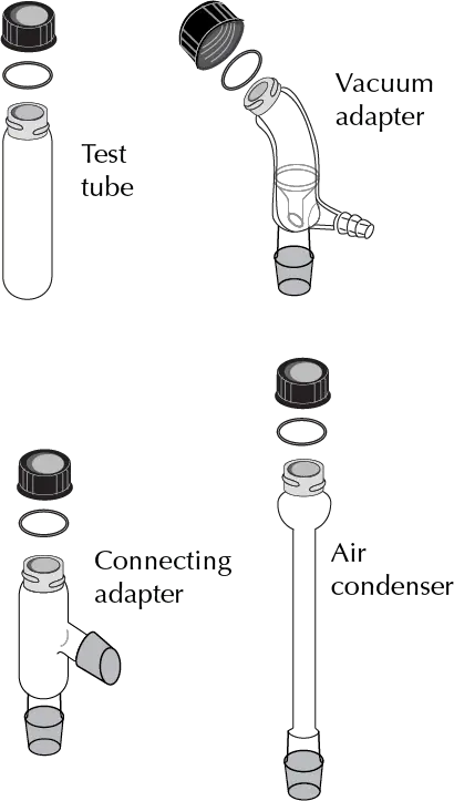 ACE-Mayo Microscale Equipment - test tube, vacuum adapter, connecting adapter and air condenser