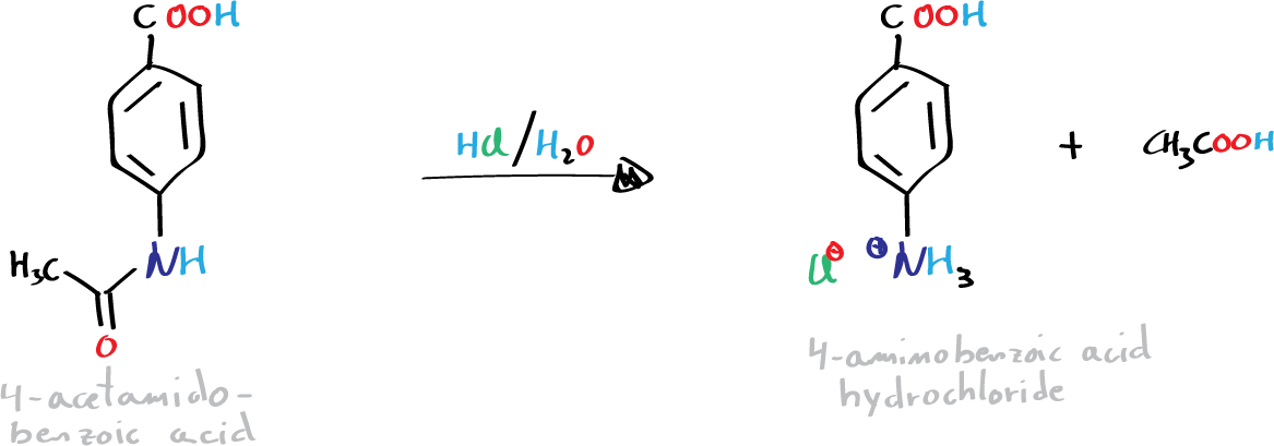 benzocaine synthesis (step 3): synthesis of p-aminobenzoic acid hydrochloride - general reaction scheme