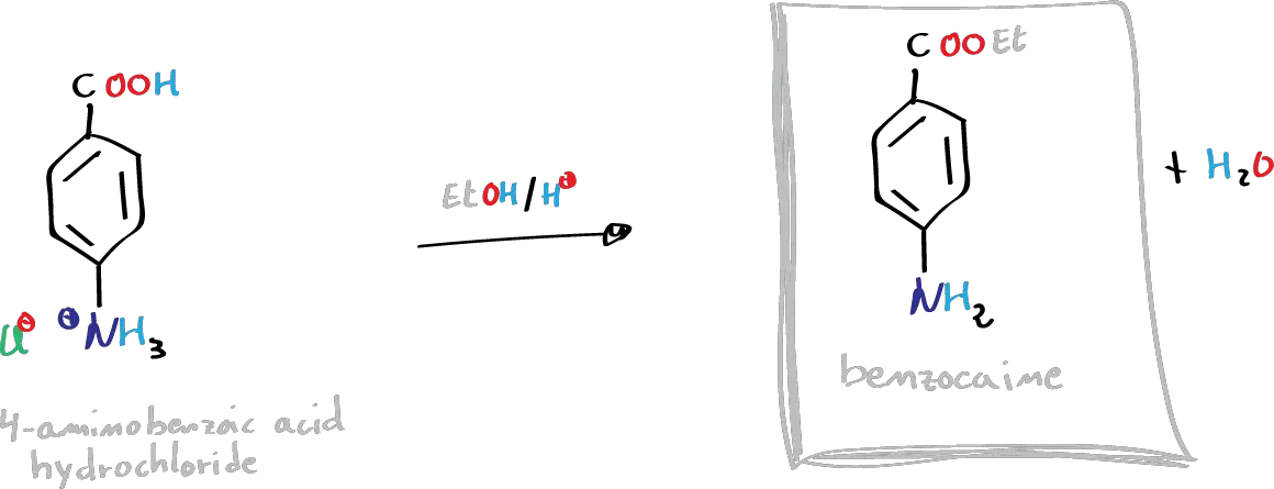 benzocaine synthesis (step 4): synthesis of benzocaine - general reaction scheme