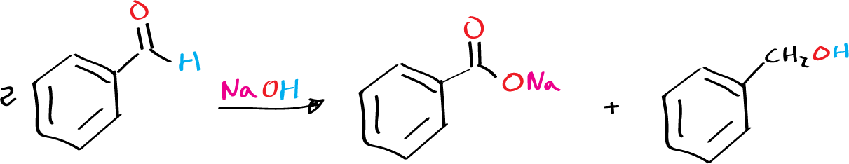 cannizzaro reaction - general reaction scheme - benzaldehyde