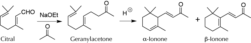 Conversion of citral to α- and β-ionone