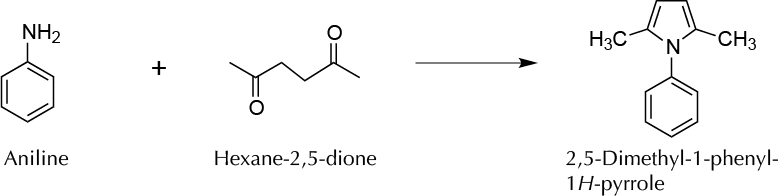 Synthesis of 2,5-dimethyl-1-phenylpyrrole by Paal-Knorr reaction