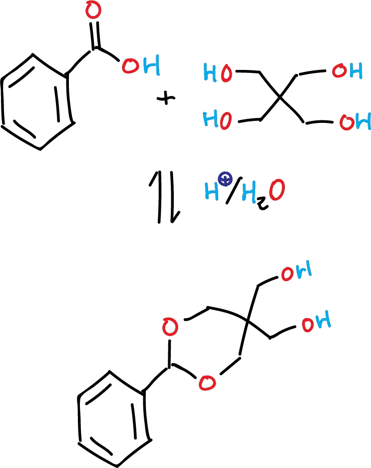 Preparation of 5,5-bis(hydroxymethyl)-2-phenyl-1,3-dioxane in water from benzaldehyde and pentaerythritol
