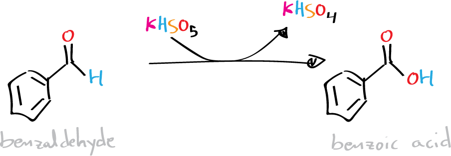 Reaction of aldehyde with Oxone® to yield benzoic acid - general reaction scheme