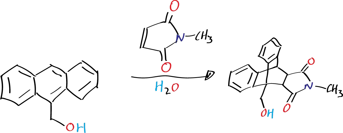 Reaction of 9-anthracenemethanol with N-methylmaleimide (Diels-Alder reaction in water)