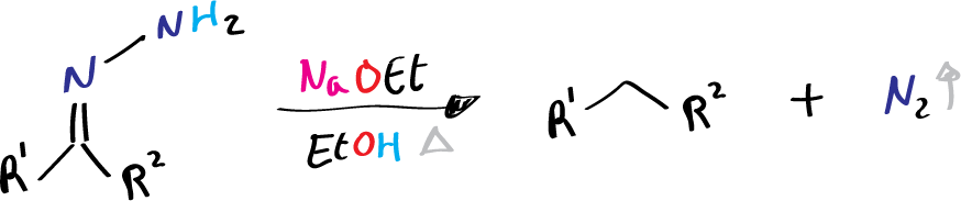 Wolff-Kishner reduction - Wolff condition - general reaction scheme