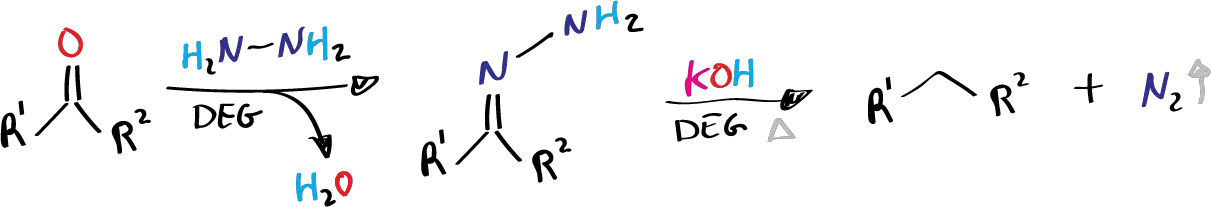 Wolff-Kishner reduction - Huang-Minlon condition - general reaction scheme