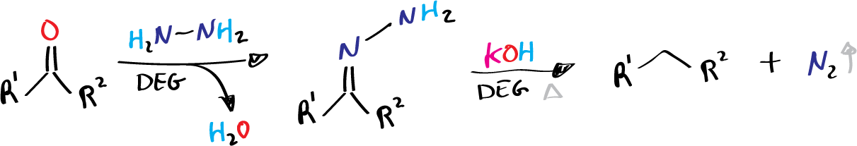 Wolff-Kishner reduction - Huang-Minlon condition - general reaction scheme