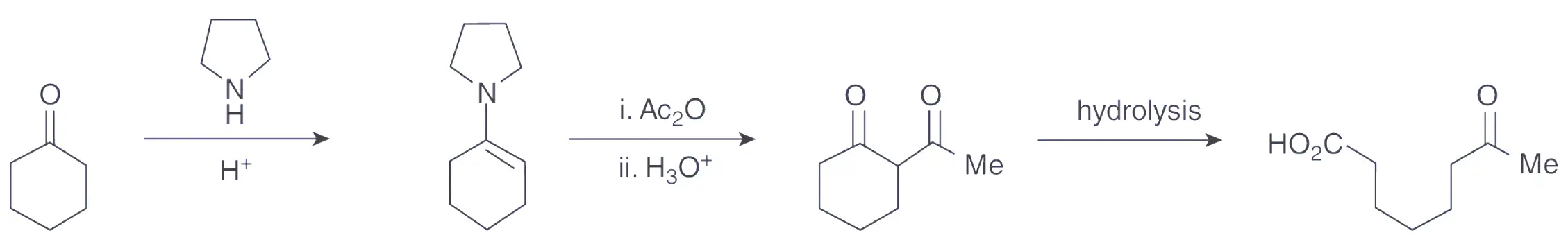 Preparation of pyrrolidine enamine and acetylation from cyclohexanone