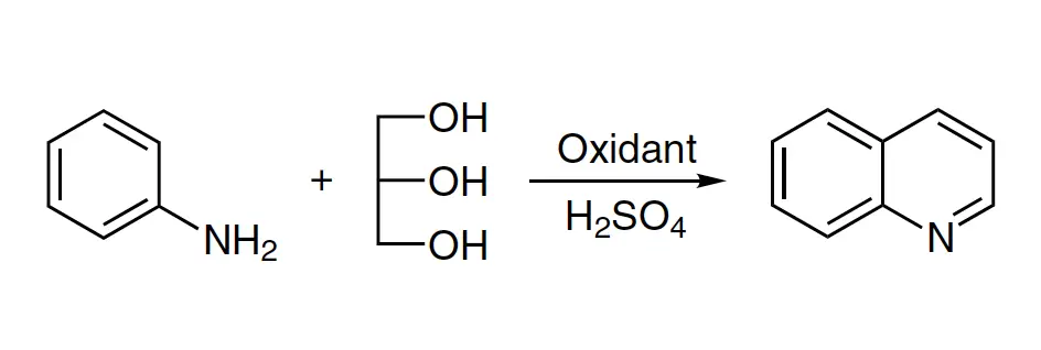 Skraup quinoline synthesis - Skraup reaction - general reaction scheme - Skraup reaction - Skraup synthesis