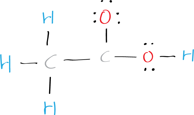 Lewis structure of acetic acid CH3COOH (ethanoic acid) - step 4: Place the remaining electrons on the atoms