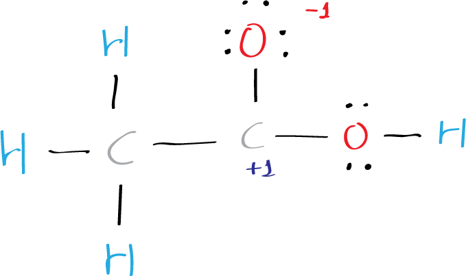 Lewis structure of acetic acid CH3COOH (ethanoic acid) - step 5: Check the octet rule (formal charges)